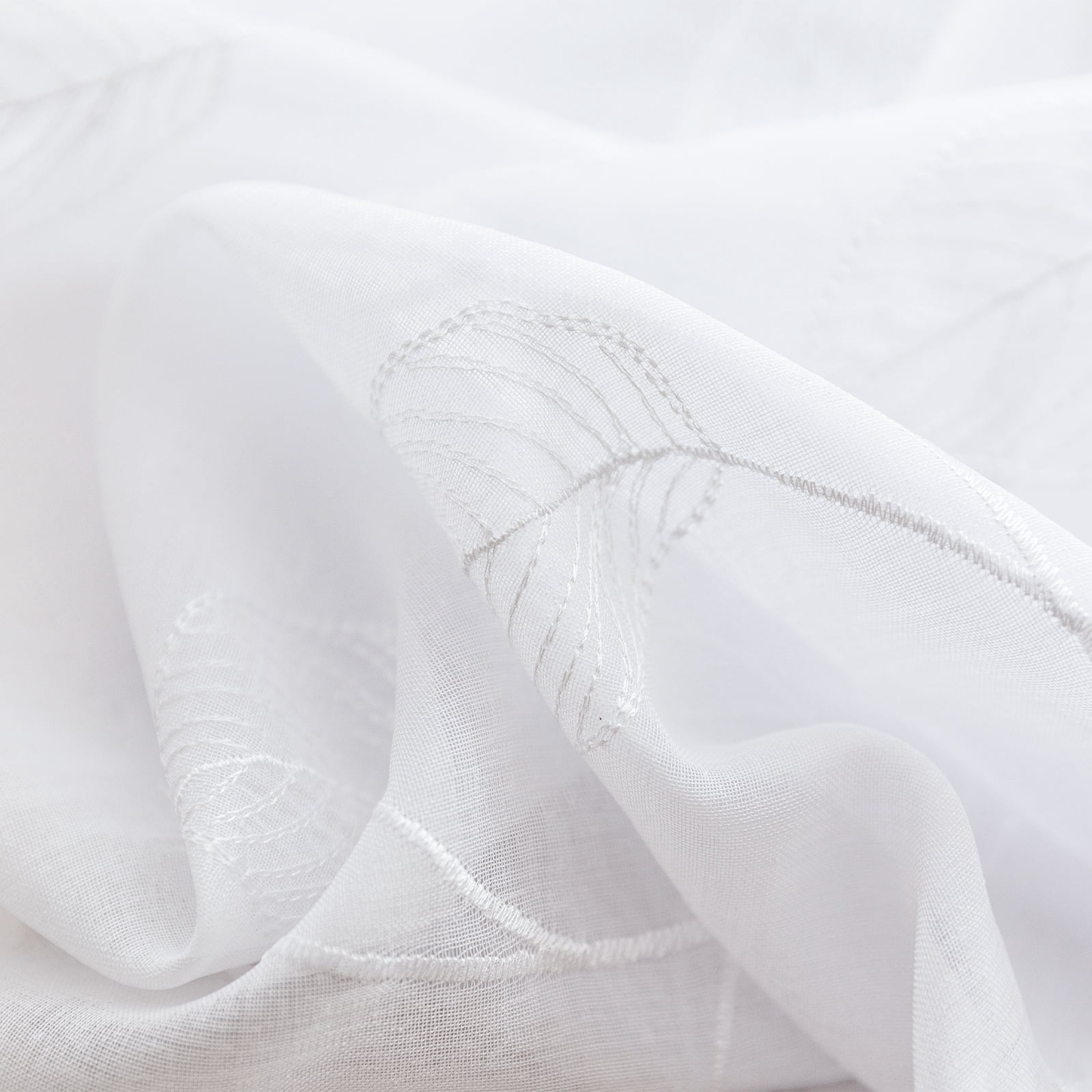 Curtainking White Sheer Curtains for Living Room Embroidered Leaf Window Curtains 84 inch Length light Filtering Drapes Rod Pocket 2 Panels White
