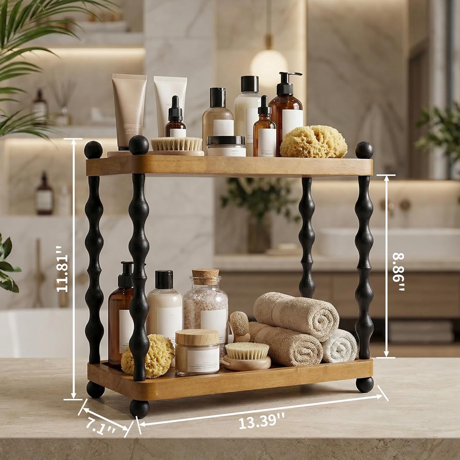 2-Tier Bathroom Counter Organizer , Wood Countertop Organizer for Storage, Skincare Organizers for Vanity, Counter Shelf for Bathroom Organization