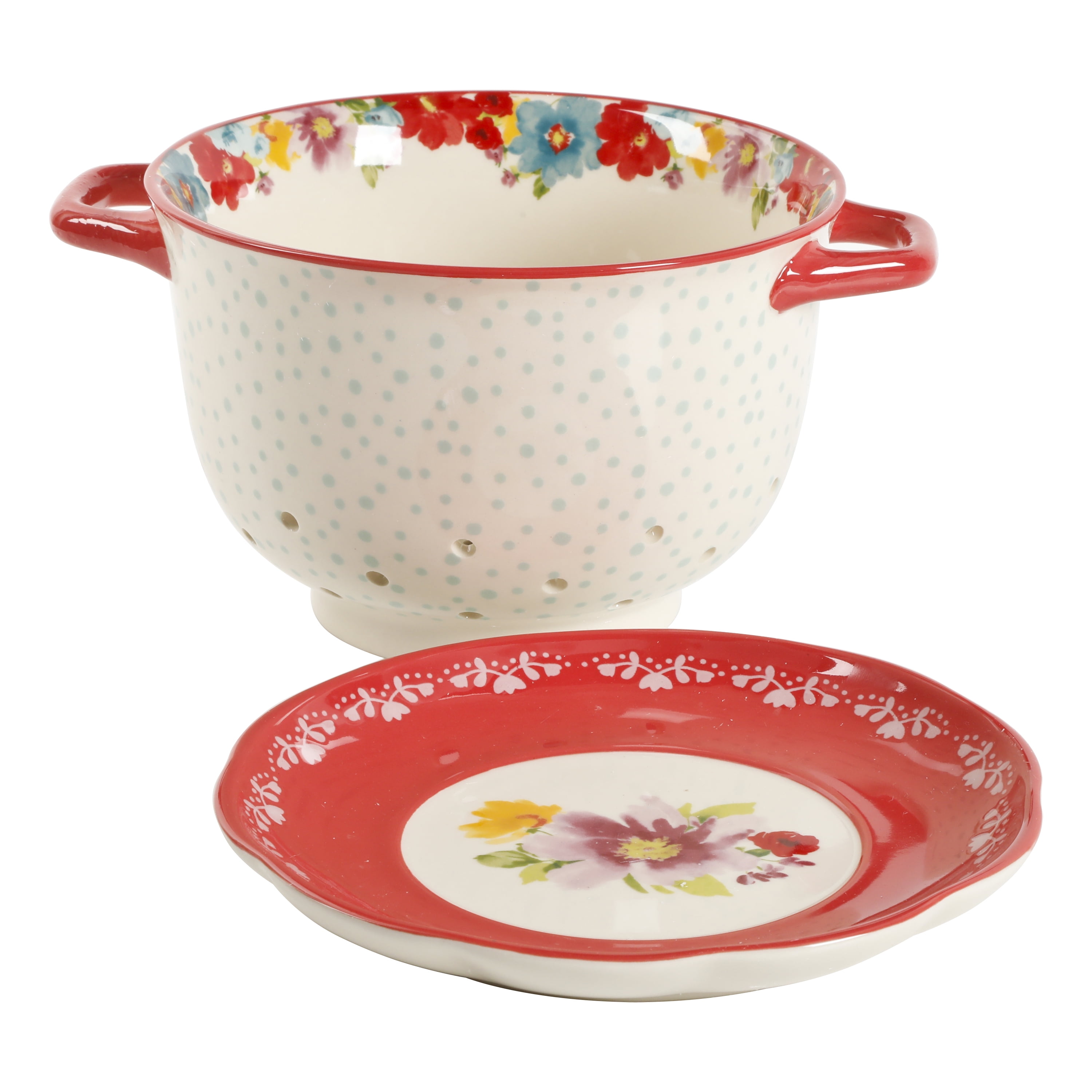 The Pioneer Woman Breezy Blossom 1633 ml Ceramic Colander w/Drip Plate