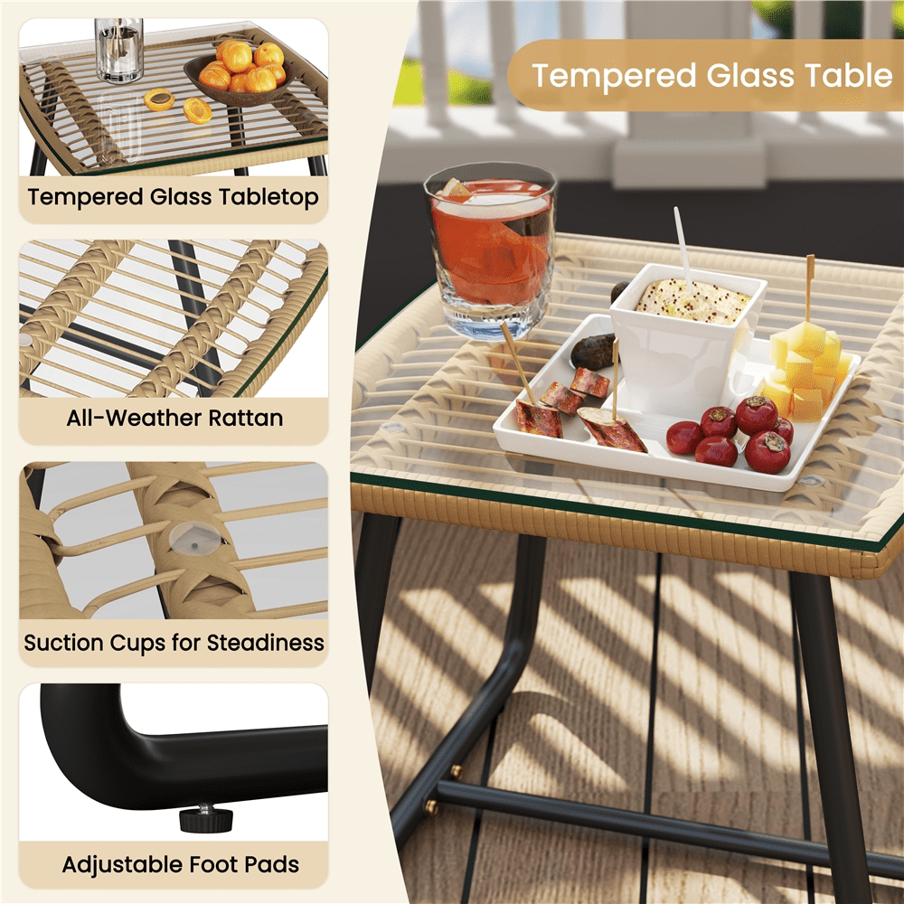 Renwick 3-Piece Patio Bistro Set with Wicker Rattan Chairs and Table, Tan/Cream