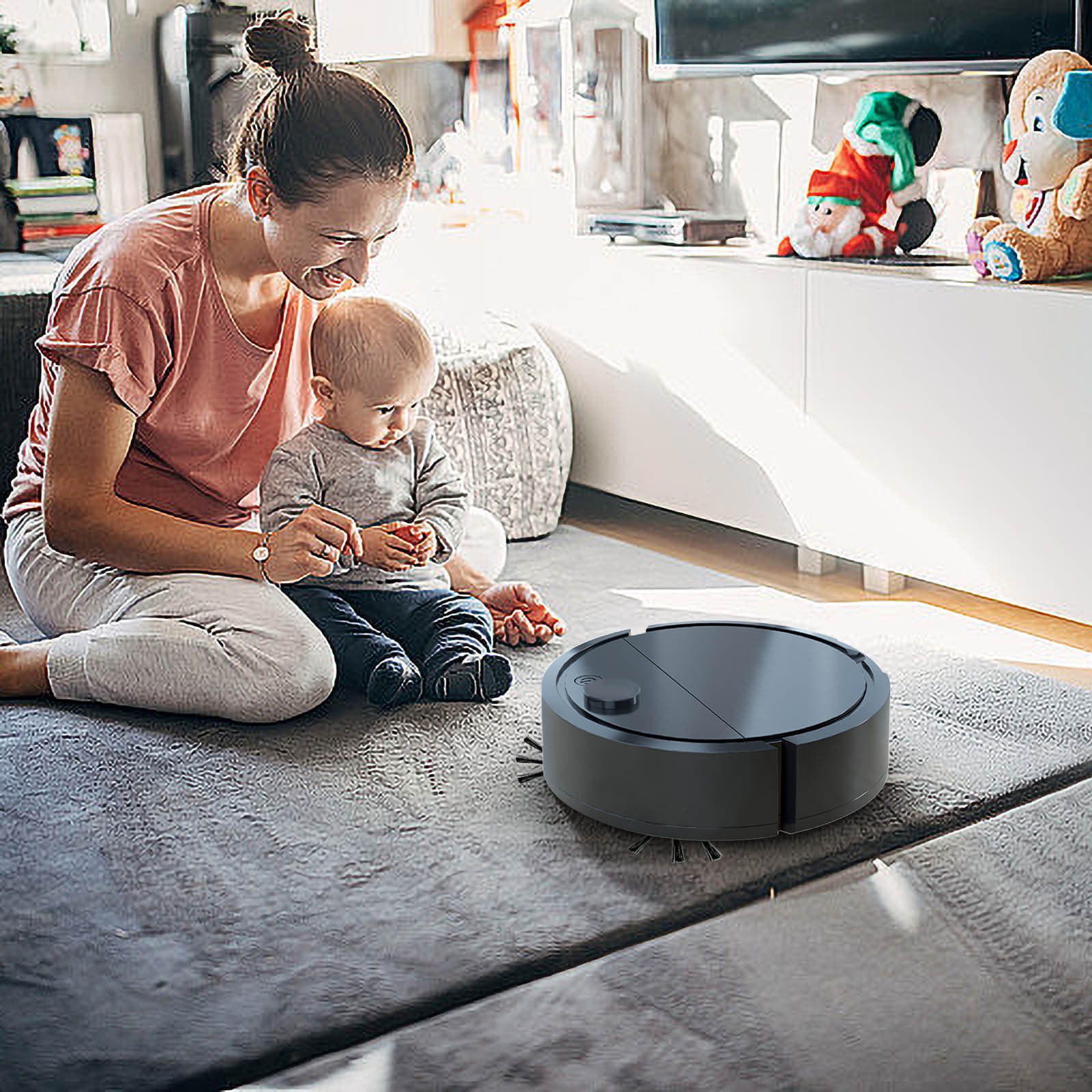 SPOORYYO Robot Vacuum And Mop Combo Mini 18x18x5.4cm 400mAh Lithium Battery 55db Quiet Operation Integrated Sweeping Suction Mopping Home Essentials