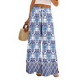 thumbnail image 2 of WTOBBY Women's Boho Floral Print Wide Leg Palazzo Pants Featuring High Waist Elastic Drawstring Side Pockets and Casual Summer Comfort ,Light Blue L, 2 of 6