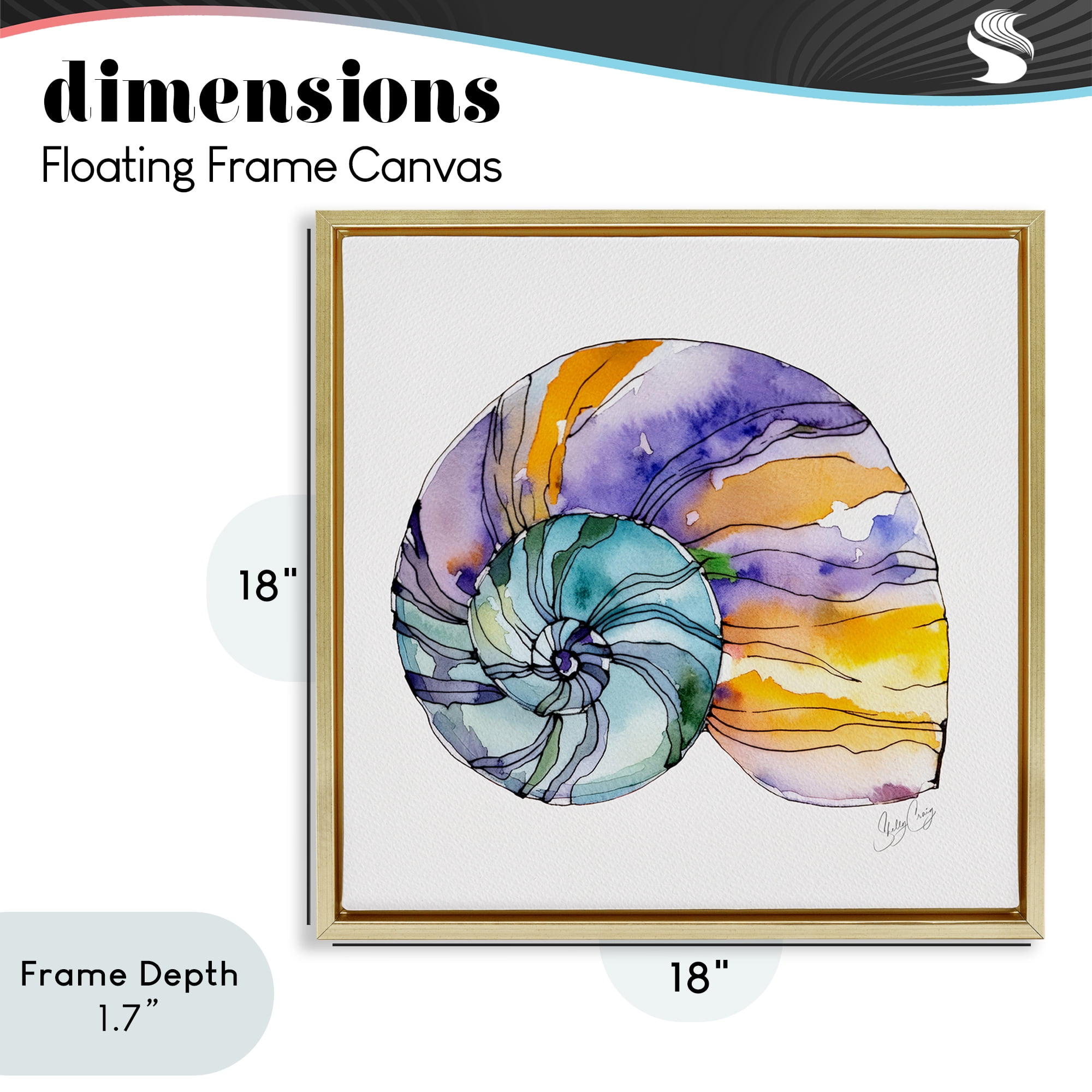 Stupell Industries Sunlit Striped Nautilus Gold Framed Floater Canvas Wall Art, design by Shelly Craig