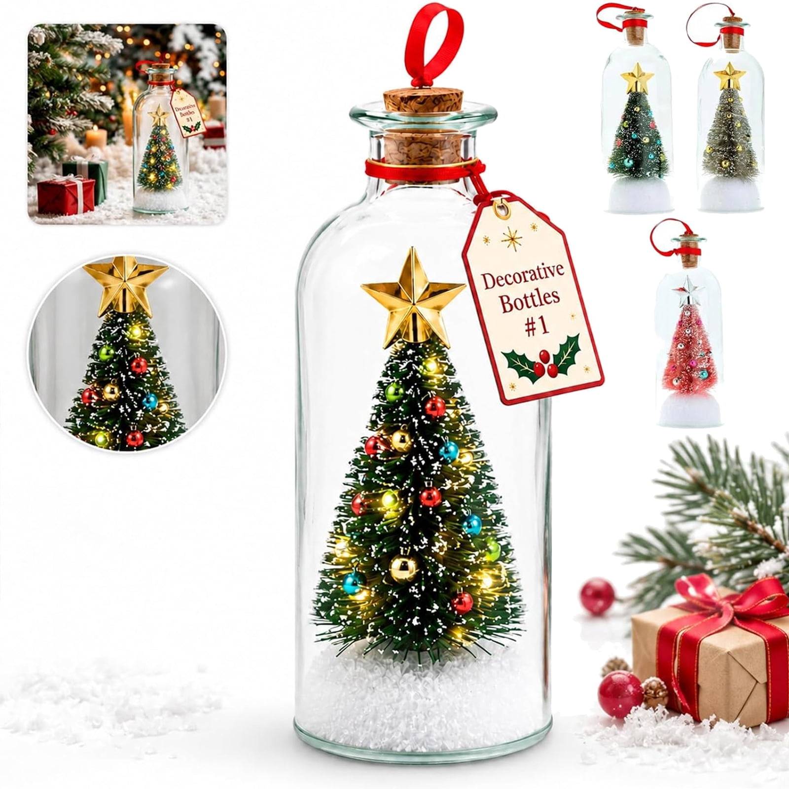 2026 Christmas Message in a Bottle Tree, Recordable Snow Globe, Forever Voice Ornament with Playback, Cork Glass Sentimental Gift, Personalized Winter Vial Greeting, New Year Card Idea, Shape A