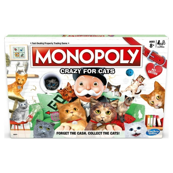 Monopoly Crazy For Cats Board Game for Kids and Family Ages 8 and Up, 2-4 Players