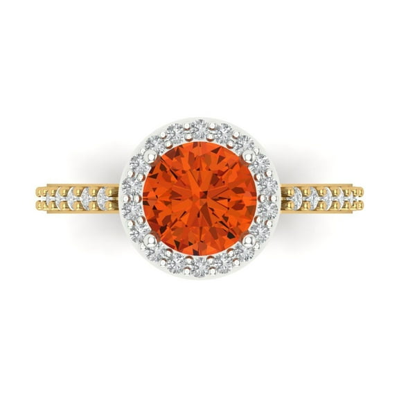 Halo Engagement Ring for Women - 1.86ct Simulated Red Diamond in 14K White/Yellow Gold Promise Ring