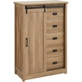 thumbnail image 5 of 47.64" H Farmhouse 5 Drawers Dresser, Tall Dresser 5 Chest of Drawers with Sliding Barn Door, Wooden Storage Organizer Cabinet Chest of Drawer for Closet for Living Room, Hallway (Oak), 5 of 9