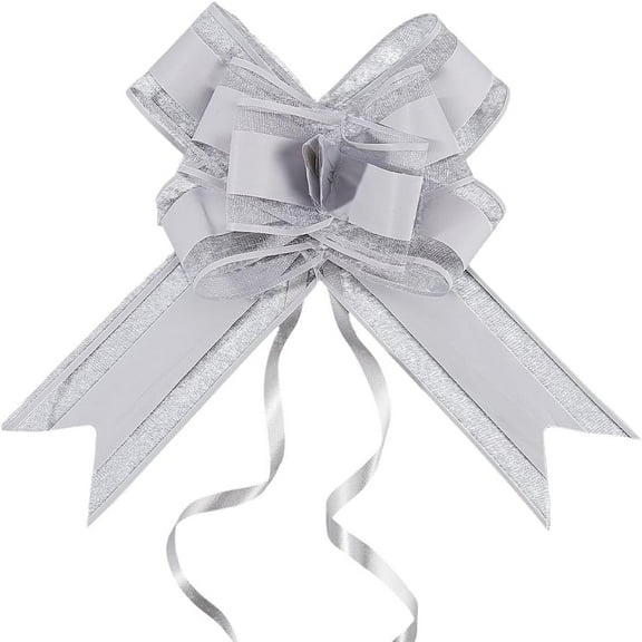 10Pcs Large Silver Pull Wedding Shower Gift Bows Plastic Big Bowknot Tie Flower Bouquets Extra Ribbon Pack Accessories for Christmas Anniversary Birthday Presents Gifts DIY Decoration for DIY