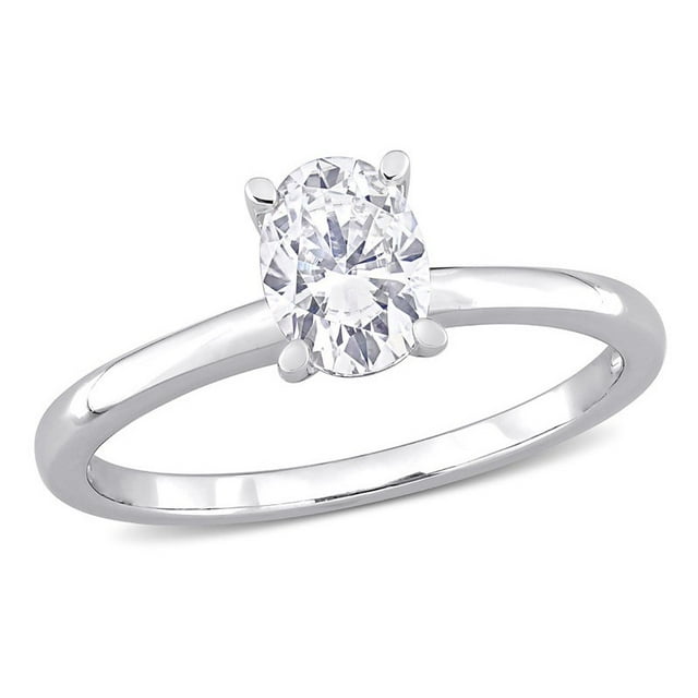 1.00 Carat (ctw) Lab Created Oval-Cut Moissanite Engagement Ring in Sterling Silver