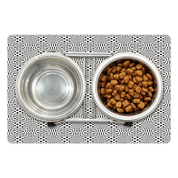 Crazy Art Pet Mat for Food and Water, Composition of Quirky Squares Going Inwards Optical Illusion, Non-Slip Rubber Mat for Dogs and Cats, 18" X 12", by Ambesonne