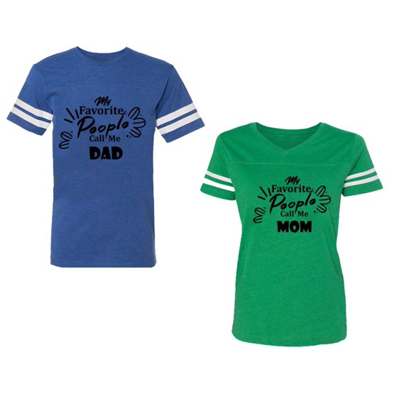 My Favorite People Call Me Dad Mom Unisex Couple Matching Cotton Jersey style T-Shirt Contrasting stripes on sleeves (Men Royal / Women Green) (Men XXL / Women XL)