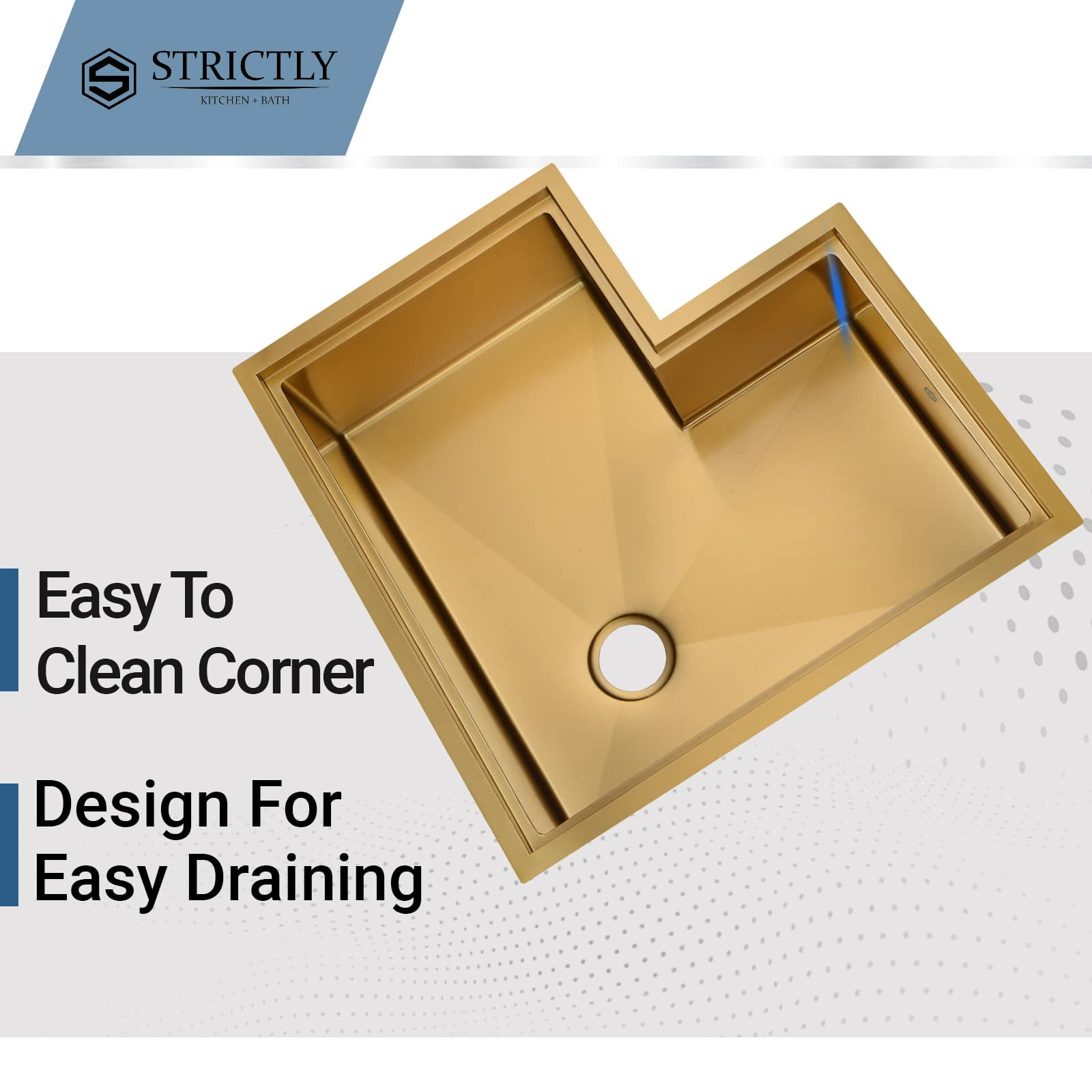 Strictly Sinks 30” Workstation Corner Kitchen Sink – Gold Single Bowl 16 Gauge Stainless Steel Corner Sink