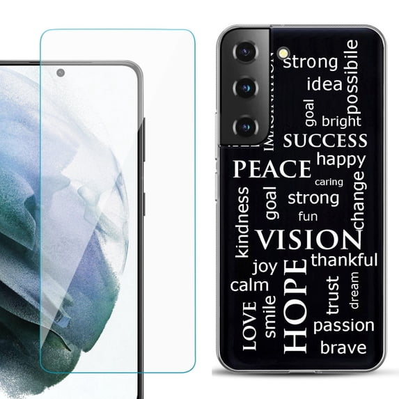 Slim-Fit TPU Fashion Phone Case for Samsung Galaxy S22 5G, with Tempered Glass Screen Protector, by OneToughShield ® - Positive Words