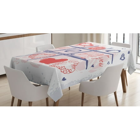 

Ambesonne Valentines Day Tablecloth Rectangular Table Cover Xoxo Game with Lips 60 x90 Blue Red and White