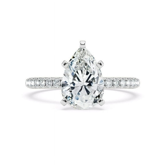Spot Jewel 1.8 Ct Lab Created Pear Diamond Ring for Women - 14K White Gold Plated Wedding Proposal Rings - Elegant Engagement Jewelry - Diamond Rings for Gifts