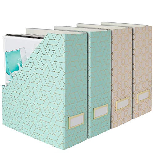 Blu Monaco Foldable Magazine File Holder with Gold Label Holder Set