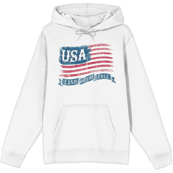 Americana USA Flag Land of the Free White Adult Long Sleeve Hoodie-XL