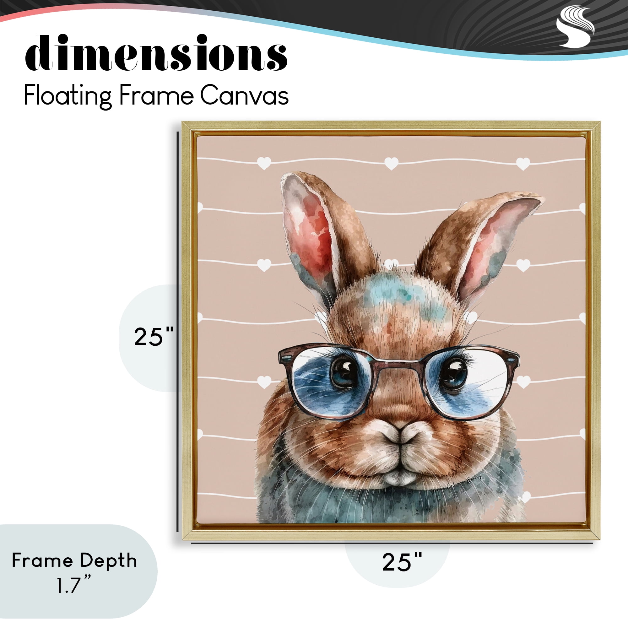 Stupell Industries Buster Rabbit with Specs Gold Framed Floater Canvas Wall Art, design by Yvonne Coleman Burney