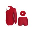 thumbnail image 2 of TSSOE Kids Girls One Shoulder Gymnastics Leotard Ballet Dance Jumpsuit with Shorts and Hair Scrunchies Set Burgundy 12, 2 of 5