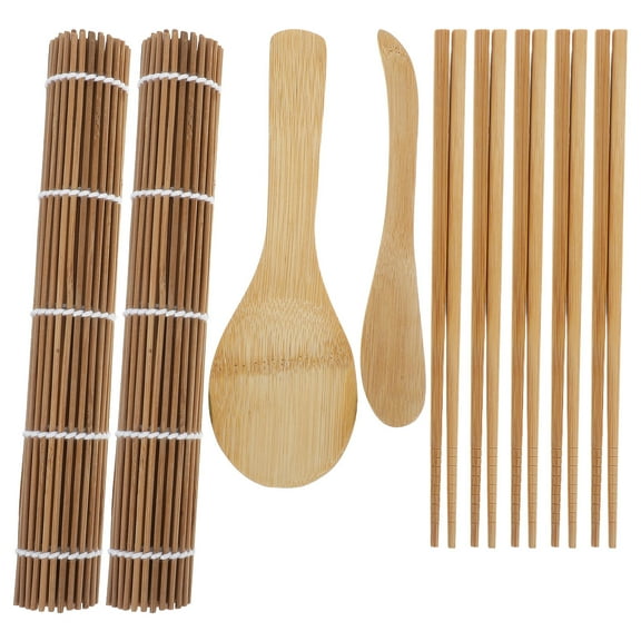 FONDOTIN 9Pcs Bamboo Sushi Tool Set Includes Chopsticks Paddle and Spreader