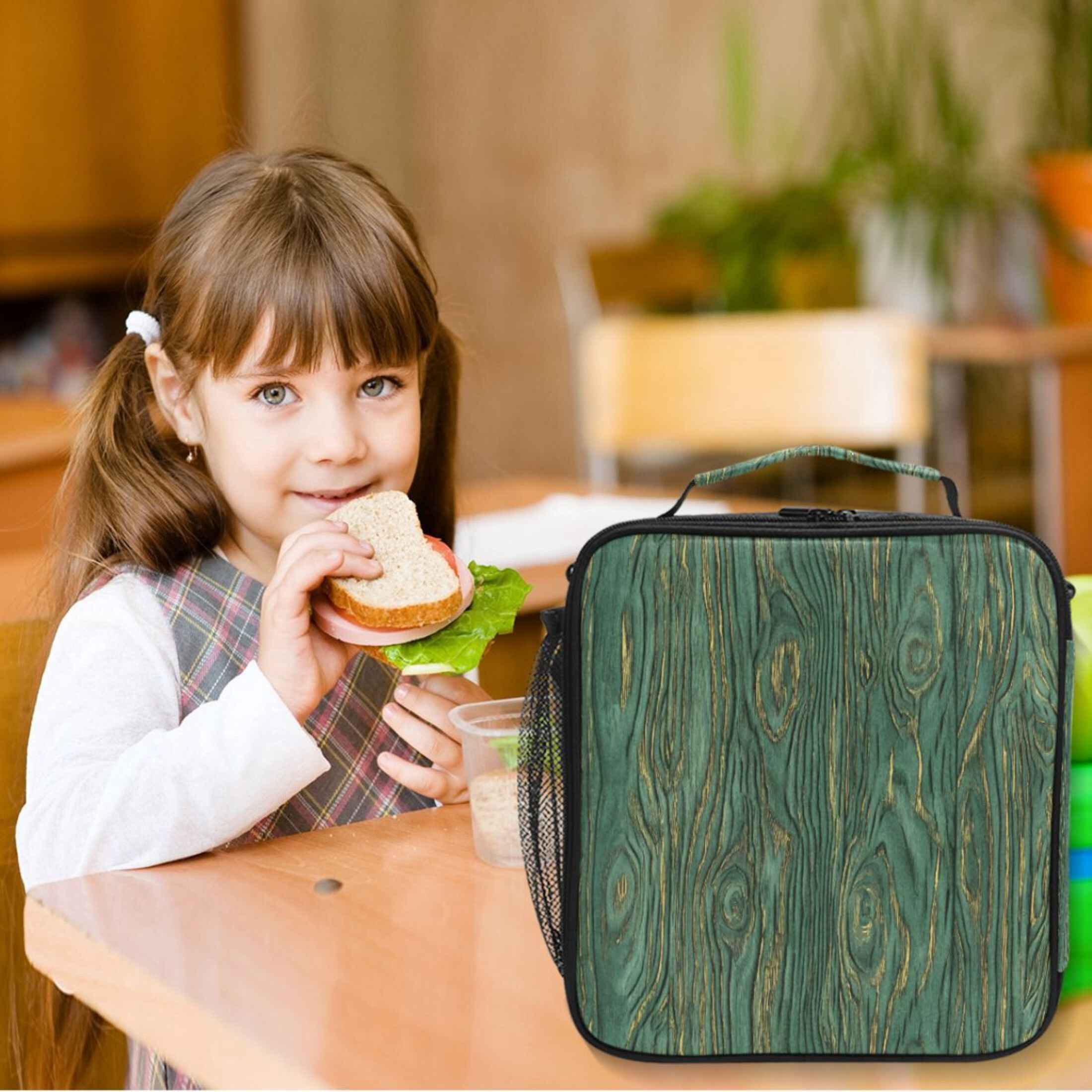 ALAZA Retro Wood Lunch Box Insulated Cooler Lunch Bag with Shoulder Strap Meal Prep Tote