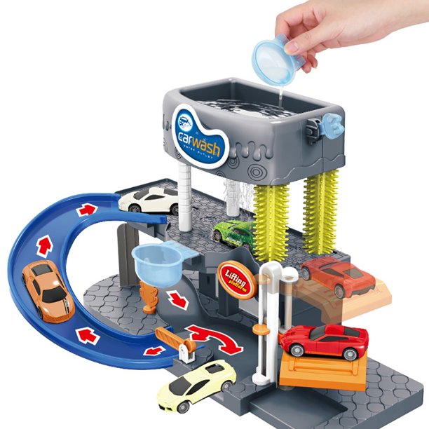 Automatic Lift Car Wash Set Toy with Color Changing Alloy Cars