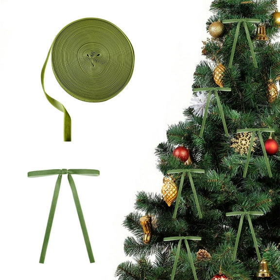 YOHAVEN Christmas Velvet Decorative Ribbon Green Luxury Gift Wrap DIY Tree Garland Wreath Bows Holiday Crafts Decorations Bestseller Xmas Table Ornament
