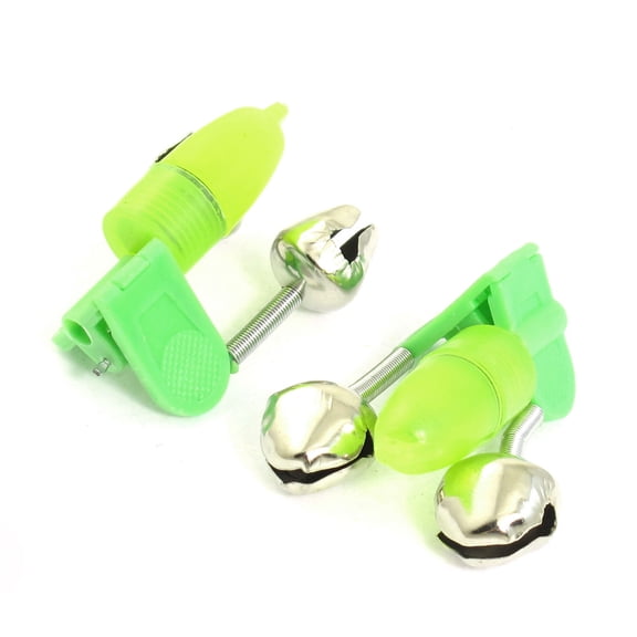 Unique Bargains Green Plastic Clip Fishing Bite Dual Twin Fishing Pole Bells Alarm with Red Lamp