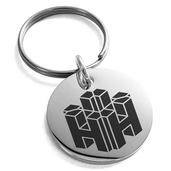 Stainless Steel Letter H Initial 3D Cube Box Monogram Engraved Small Medallion Circle Charm Keychain Keyring
