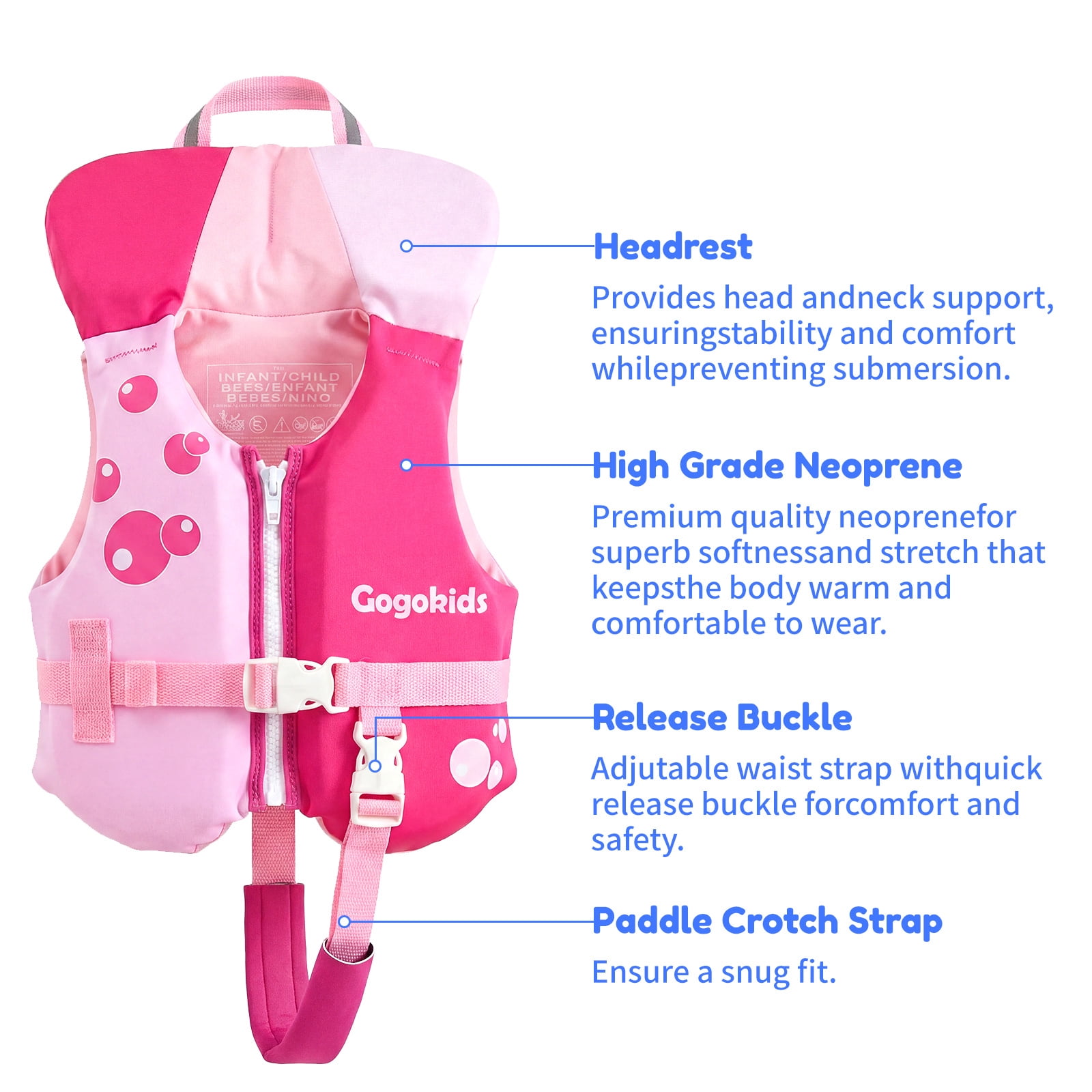 Gogokids Kids Swim Vest Life Jacket Toddler20-50 Lbs,Kids Float Jacket with Adjustable Straps for 1-6 Years Children Boys & Girls Swimming Aid for Pool,Beach & Boat