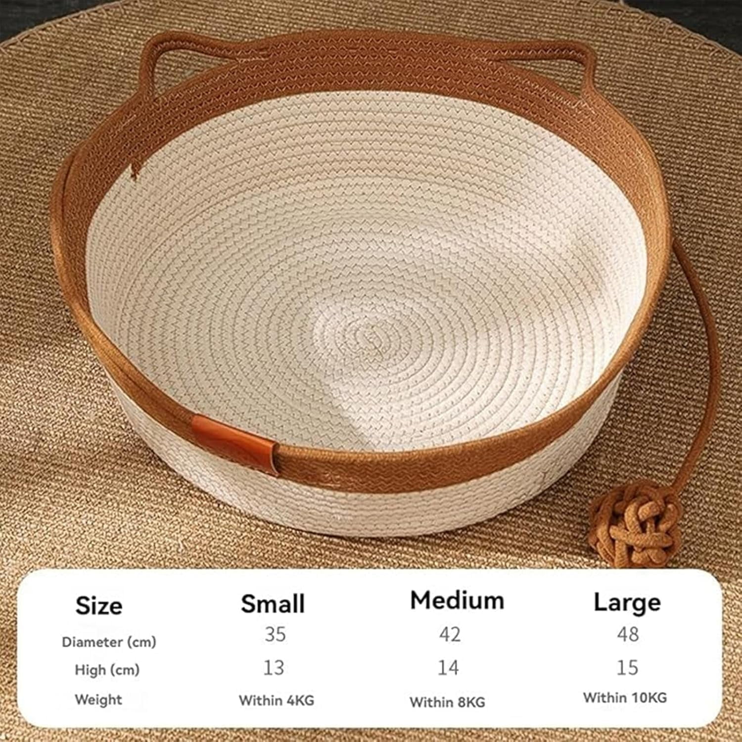 Handwoven Cat Basket,Foldable Cotton Rope Cats Toy Bed with Teasing Ball,for Small & Large Dog