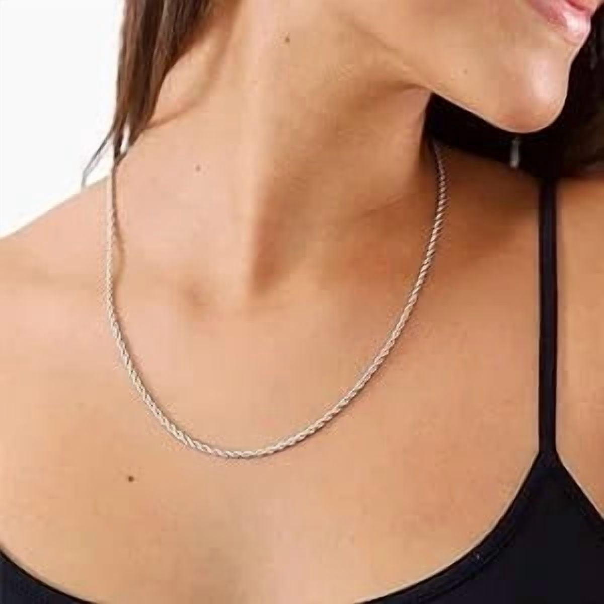 Bling Trax Silver-Plated Diamond-Cut Rope Chain Necklace, Silver-Tone Cadena Plateada for Men & Women, 2.1mm, 2.7mm, 3.8mm