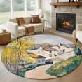 thumbnail image 2 of Country Road Round Rug 7ft Washable Circle Rugs Non Slip Abstract Art Oil Painting Pastoral Villas Large Area Rug Indoor Floor Carpet for Bedroom Kitchen Living Room Home Office Dining Room Nursery, 2 of 9