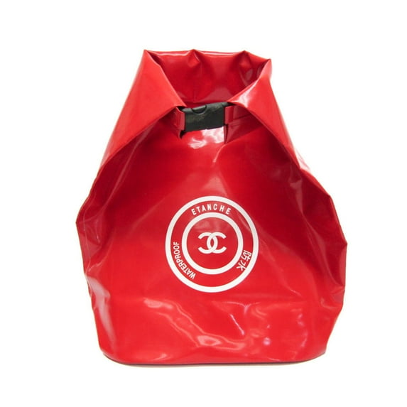 Pre-Owned Chanel CC Cocomark Waterproof Women,Men Vinyl Backpack Red Color (Good)