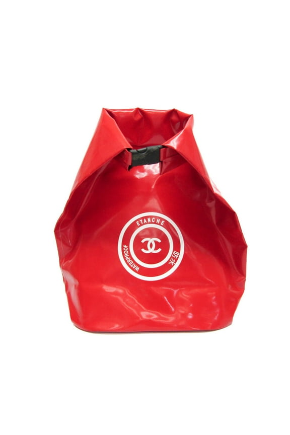 Pre-Owned Chanel CC Cocomark Waterproof Women,Men Vinyl Backpack Red Color (Good)