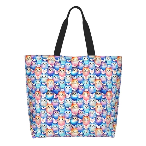 Balery Cartoon colorful cute cat Bolsa Tote Estilo Estético con Cremalleras, Bolsa de Hombro, Bolsa de Compras Grande y Plegable