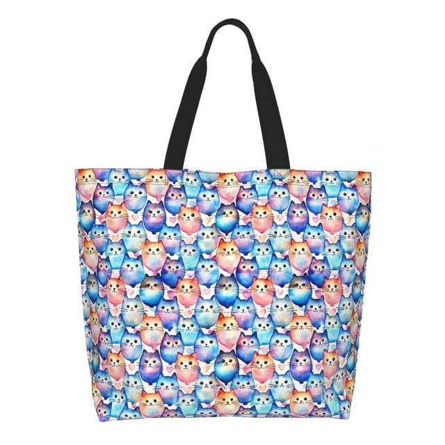 Fotbe Cartoon colorful cute cat Bolsa Tote Estética de Lona con Estampado para Mujer - Bolsa Reutilizable de Hombro Casual para Vacaciones, Compras, Trabajo y Gimnasio