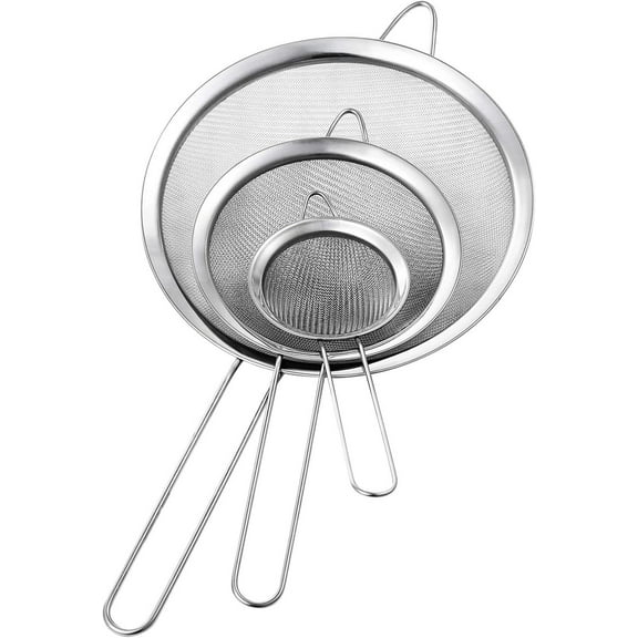 LQQBOX Fine Mesh Strainer, Stainless Steel Strainers with Sturdy Handle, Set of 3 Metal Sieve for Kitchen Food, Rice, Quinoa, Tea - 7.09", 5.51", 3.94"