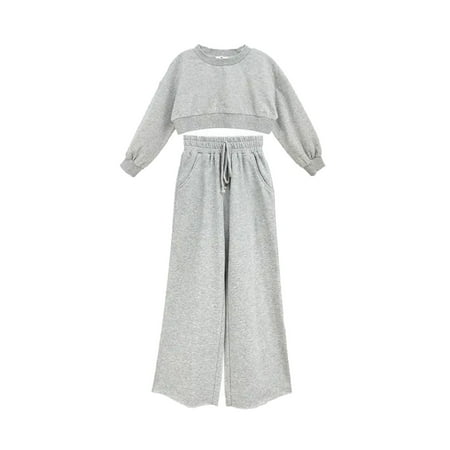 

UACY Children Kid Toddler Girls Long Sleeve Solid Sweatshirt Pullover Blouse Tops Wide Legged Pants Trousers Outfit Set 2PCS Clothes
