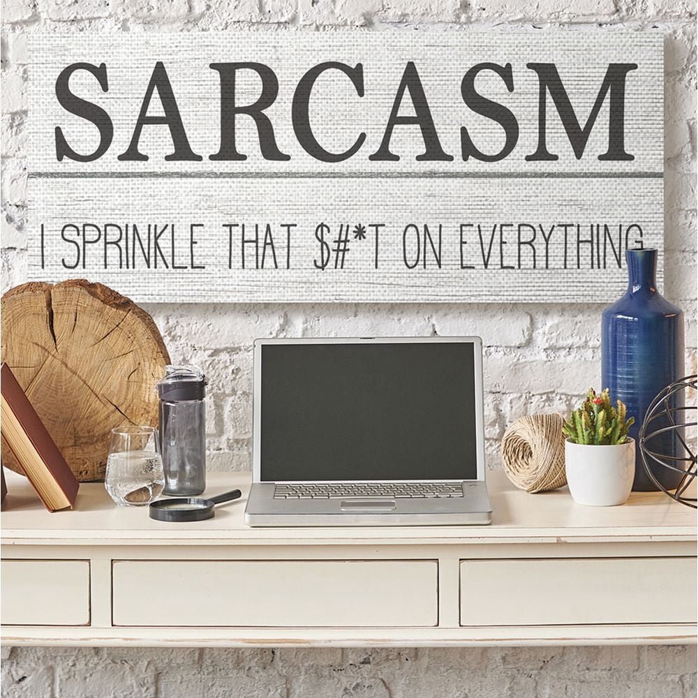Sarcasm Sprinkles Funny Wood Textured Word Design XXL Stretched Canvas Wall Art by Daphne Polselli