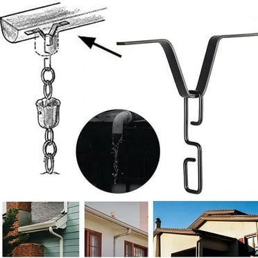 Rain Chain Gutter Adapter, Black V-Shaped Adapter with S-Shaped Hook, Hook for Outside