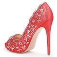 thumbnail image 3 of XYD Women Bride Peep Toe Platform Pumps Rhinestones Studded Satin Stiletto High Heels Slip On Wedding Shoes Size 15 Red, 3 of 5