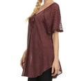 thumbnail image 3 of Sakkas Ellie Sequin Embroidered Cap Sleeve Scoop Neck Relaxed Fit Blouse - Burgandy - One Size, 3 of 5