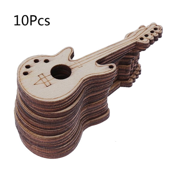 YIGSECU 10 Pieces/Set Guitar Shape Wood Slices Kit Rustic Natural Wood Cutout for DIY Christmas Tree Decor Craft Making Supplies