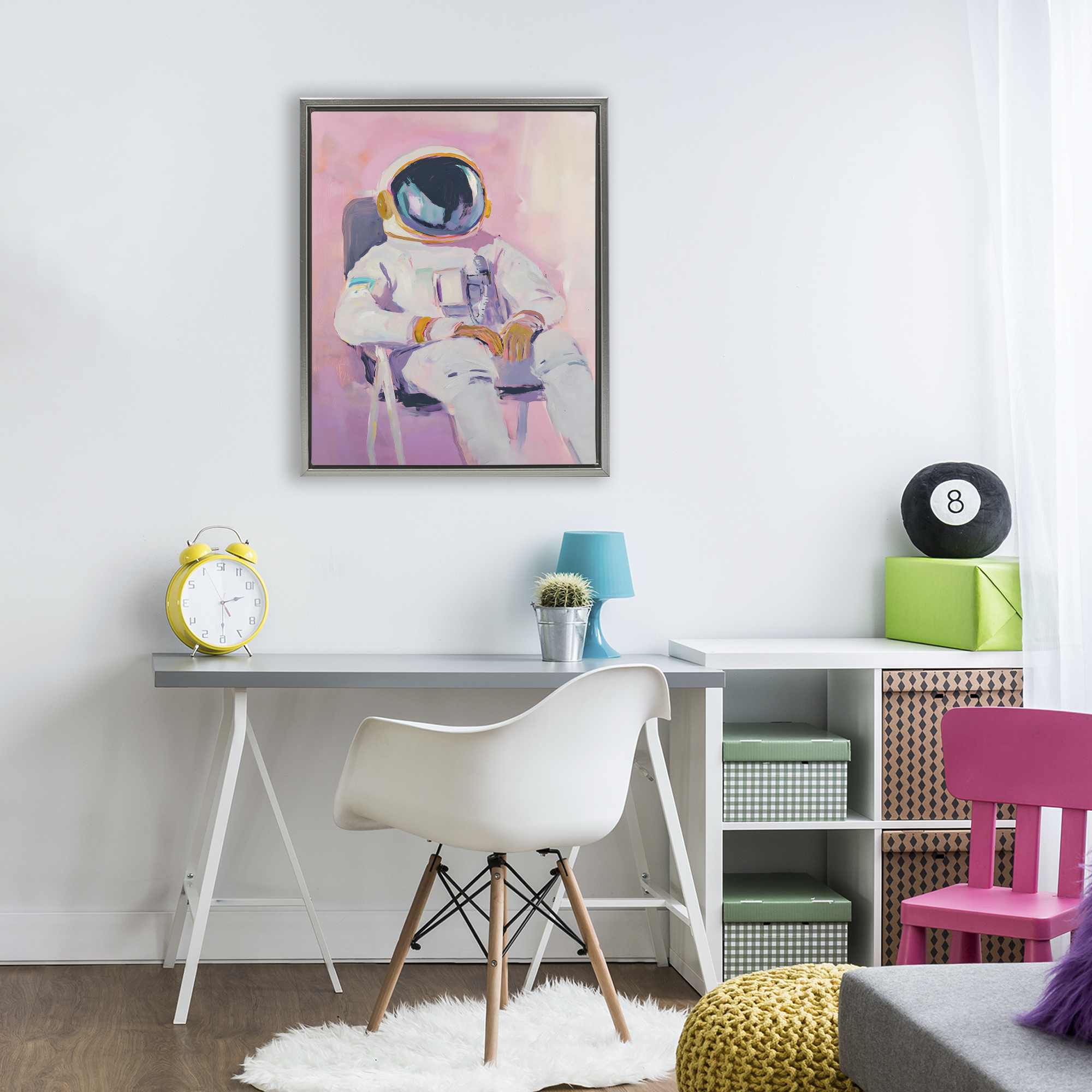 Stupell Industries Resting Astronaut on Chair Gray Framed Floater Canvas Wall Art, design by The Prints Vibe