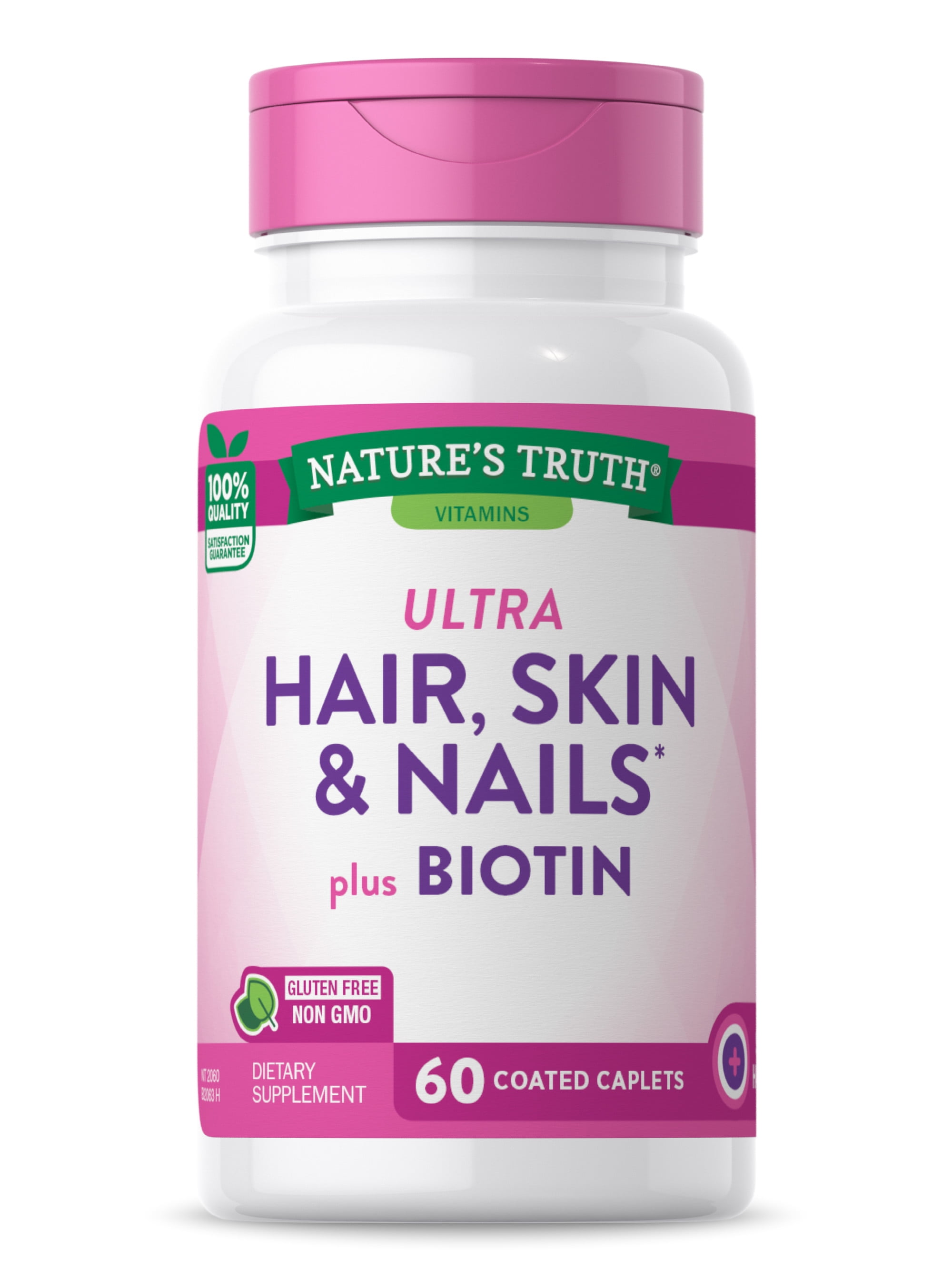 Utra Hair Skin and Nails Vitamins | 60 Caplets | With Biotin and Collagen |  Non-GMO, Gluten Free Supplement | For Women and Men | by Nature's Truth -  