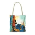 thumbnail image 2 of vintage style Art shopping blue storage tote handbag, 2 of 4