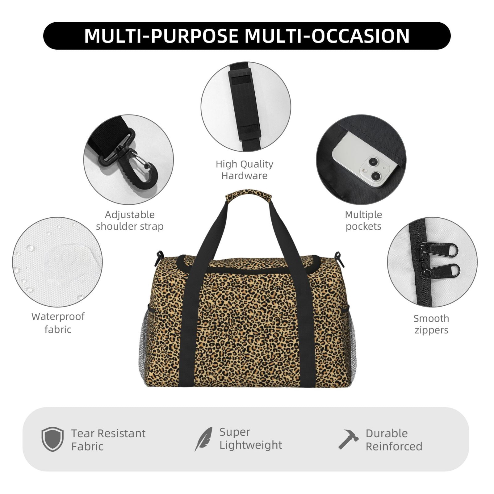 Kdxio Leopard Print Travel Duffel Bag Gym Bag Weekender Travel Bag Gym Bag for Women &Men Airplane Travel Essentials for Flying