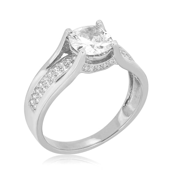 AVORA 10K White Gold 7mm (1.25 Carat) Simulated Diamond CZ 2-Row Engagement Wedding Anniversary Ring  - Size 8