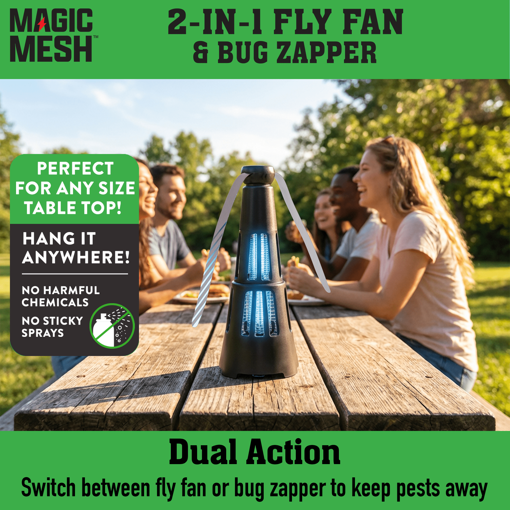 Magic Mesh 2 in 1 Fly Fan & Bug Zapper Chemical-Free Pest Control